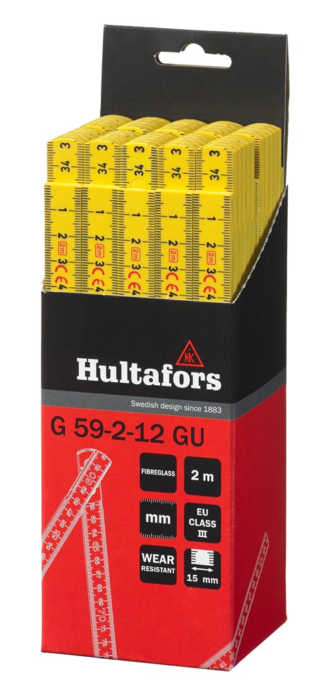 200104 Hultafors Gliedermaßstab G59, 12 Teilig, 15 mm breit, gelb, mit Millimetereinteilung, Meterstab 2 m