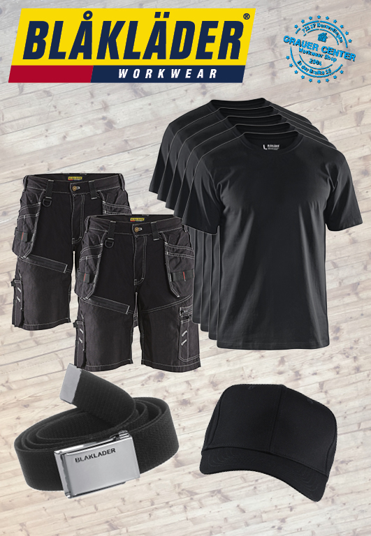 Blakläder Set Shorts T-Shirt 1502 1310 Handwerker (2 x Shorts, 5 x T-Shirt, 1 x Gratis Gürtel, 1 x Gratis Basballcap)