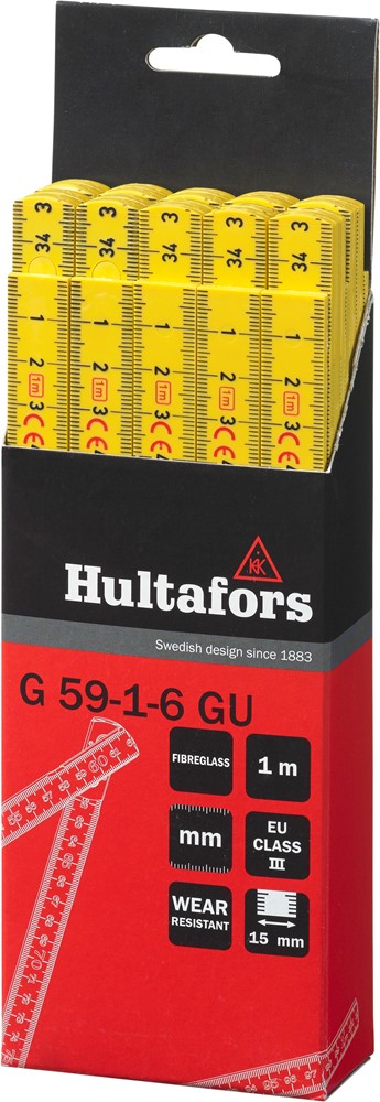 200204 Hultafors Gliedermaßstab G59, 6 Teilig, 15 mm breit, gelb, mit Millimetereinteilung, Meterstab 1 m (Lieferbar ab Dezember 2022)